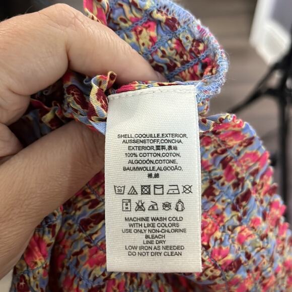 Free People Pink and Blue Floral Dress With Ruffle and Smocked Detail Size Small - Picture 8 of 9